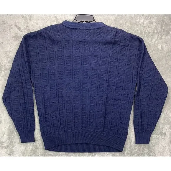 VTG CC Hughes Men's Pullover Sweater Windowpane XL Long‎ Sleeve Navy Blue - Picture 6 of 7